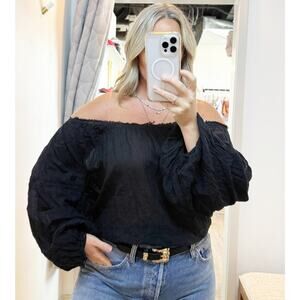 Free People Off The Shoulder Balloon Sleeve Bodysuit Black XS